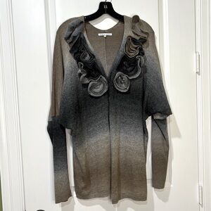 Tempo Paris Ombré Rosette Flower Appliqué Knit Cardigan Size Medium